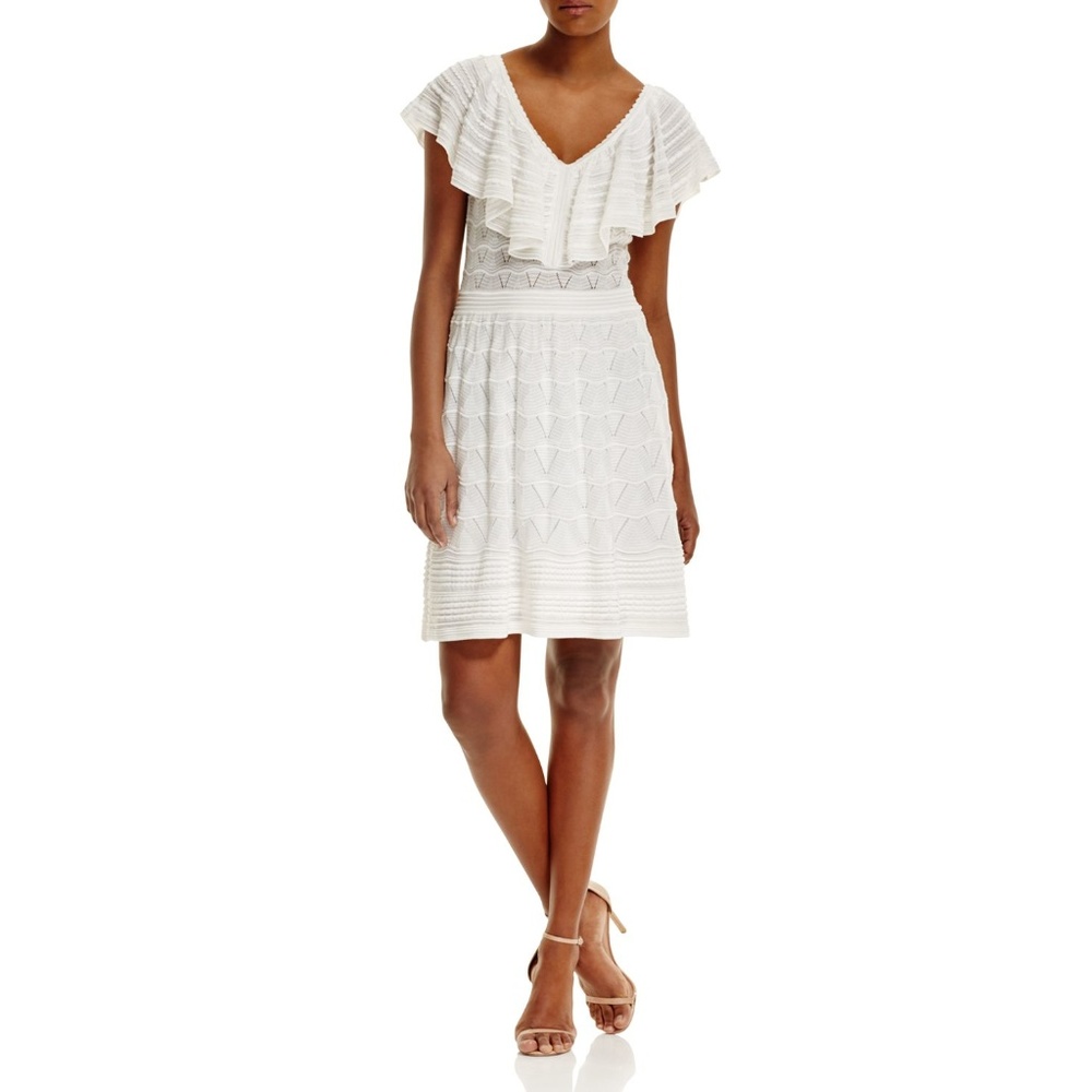Women's White Knit Ruffle Dress